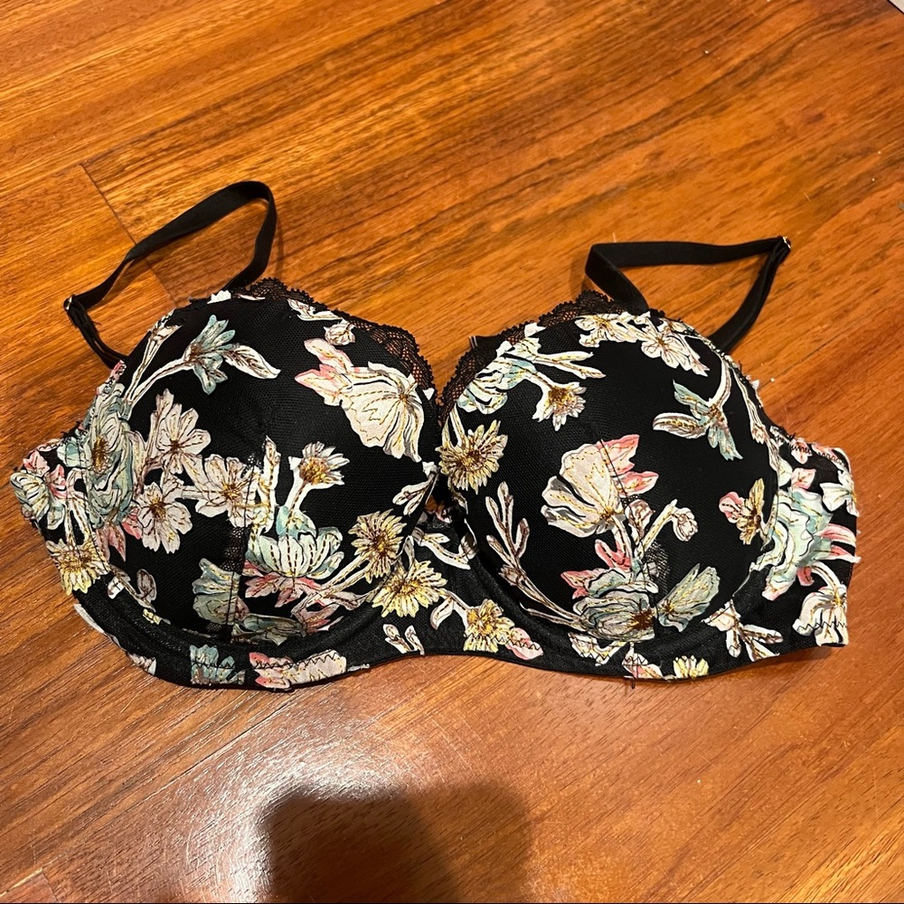 32D dreams angels Demi bra, black floral